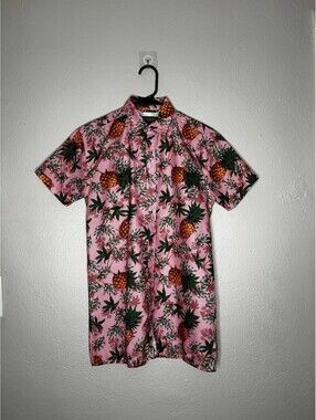 SURF SOCIETY Mens Small Pink Pineapple Hawaiian Shirt Short Sleeve Swimwear
